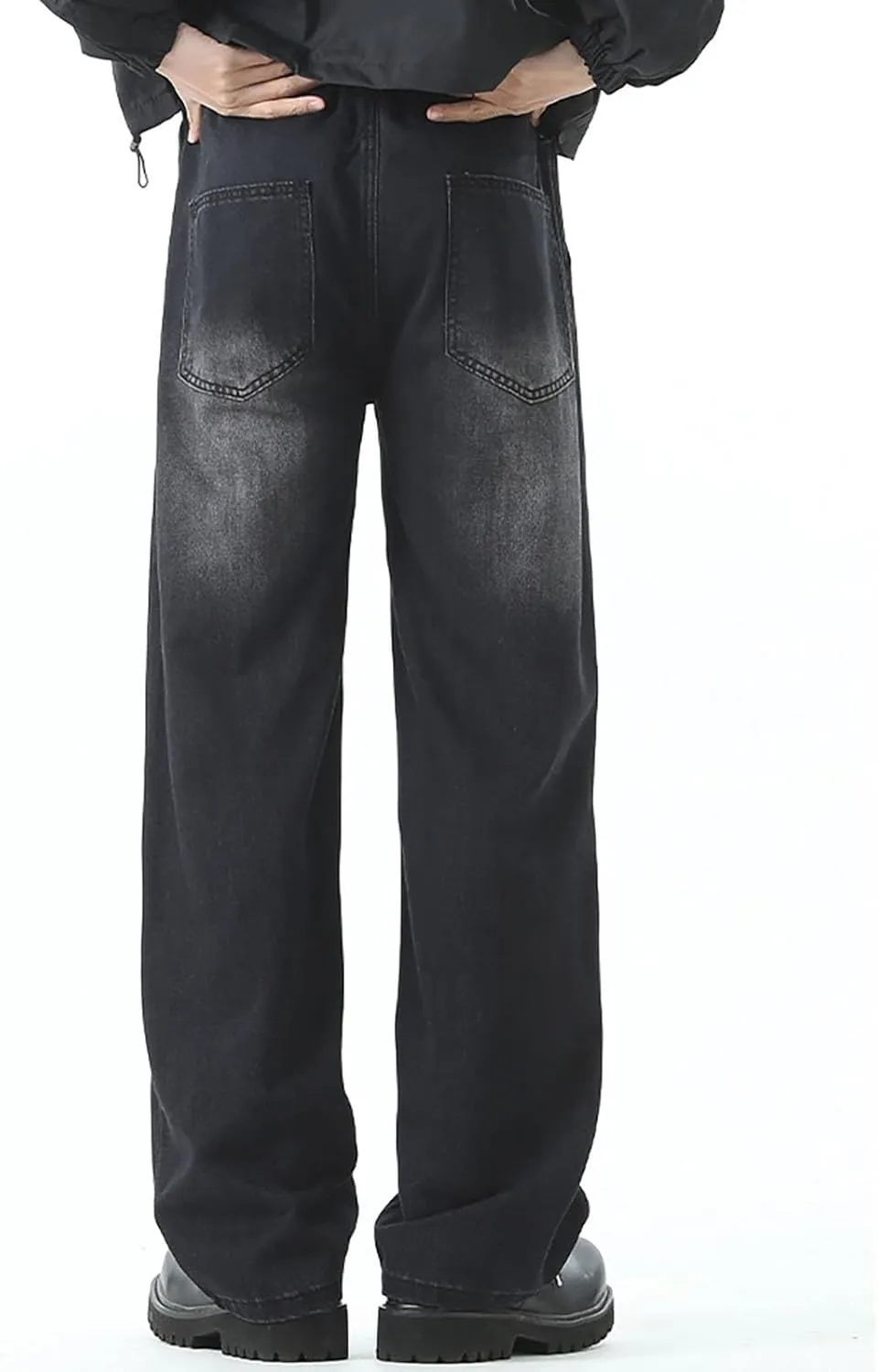 Baggy Jeans Men Straight Leg Drawstring Denim Pants Summer Wide Legs Hip Hop Jeans Trousers Casual Streetwear