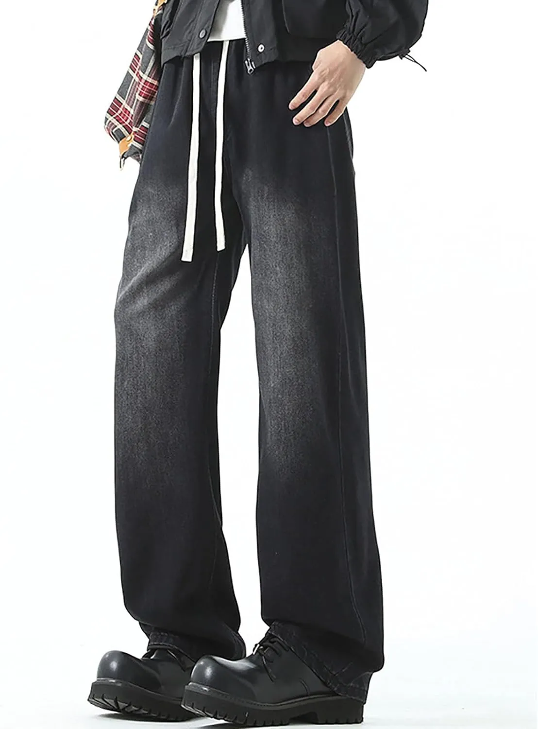 Baggy Jeans Men Straight Leg Drawstring Denim Pants Summer Wide Legs Hip Hop Jeans Trousers Casual Streetwear