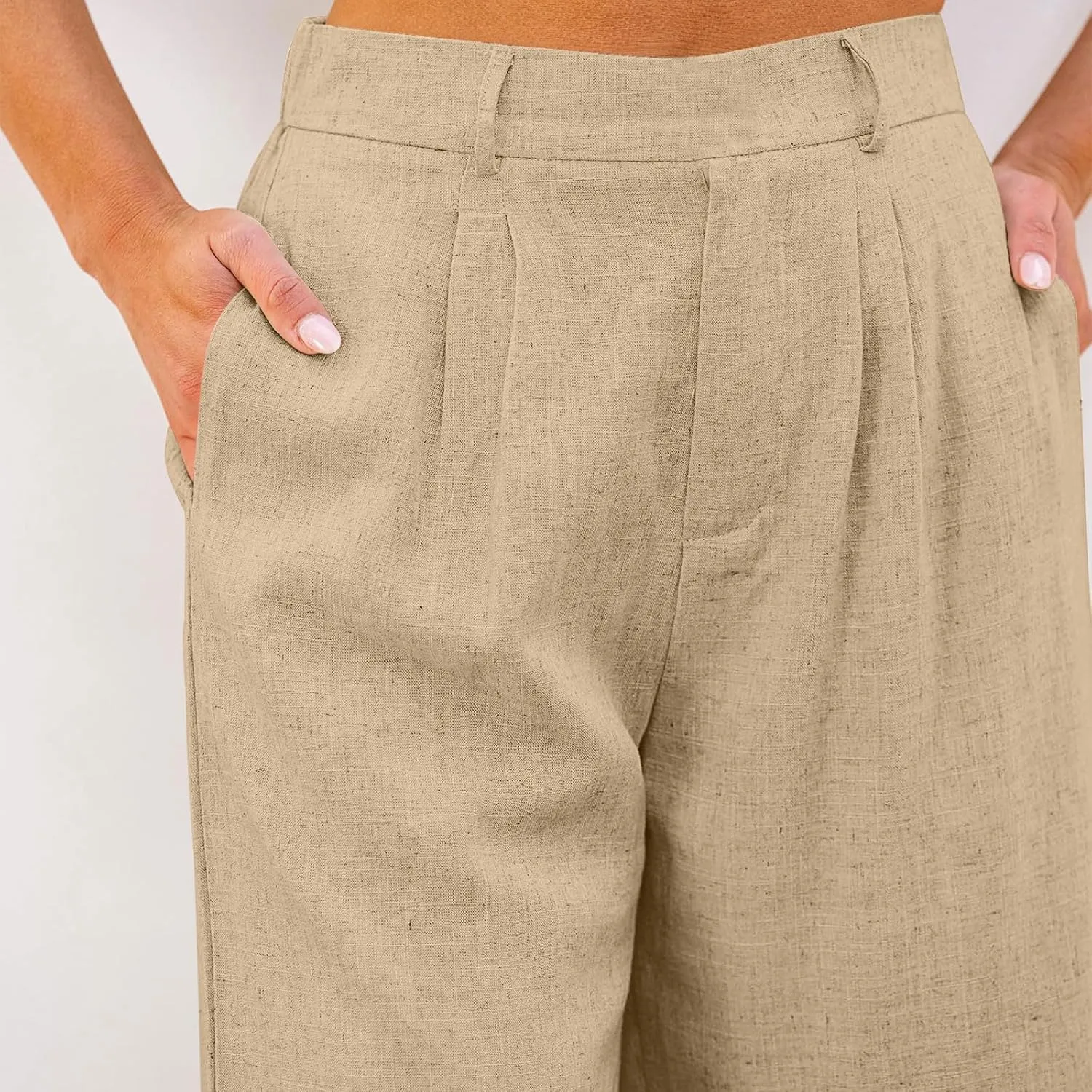 Bermuda Shorts for Women High Waisted Dressy Casual Linen Shorts Wide Leg Knee Length Summer Beach Shorts with Pocket