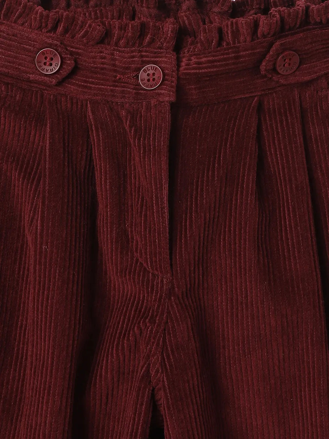 Blue Giraffe Girls Solid Mid-Rise Double Pleated Corduroy Trouser