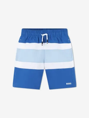 BOSS Boys Striped Swim Shorts in Blue