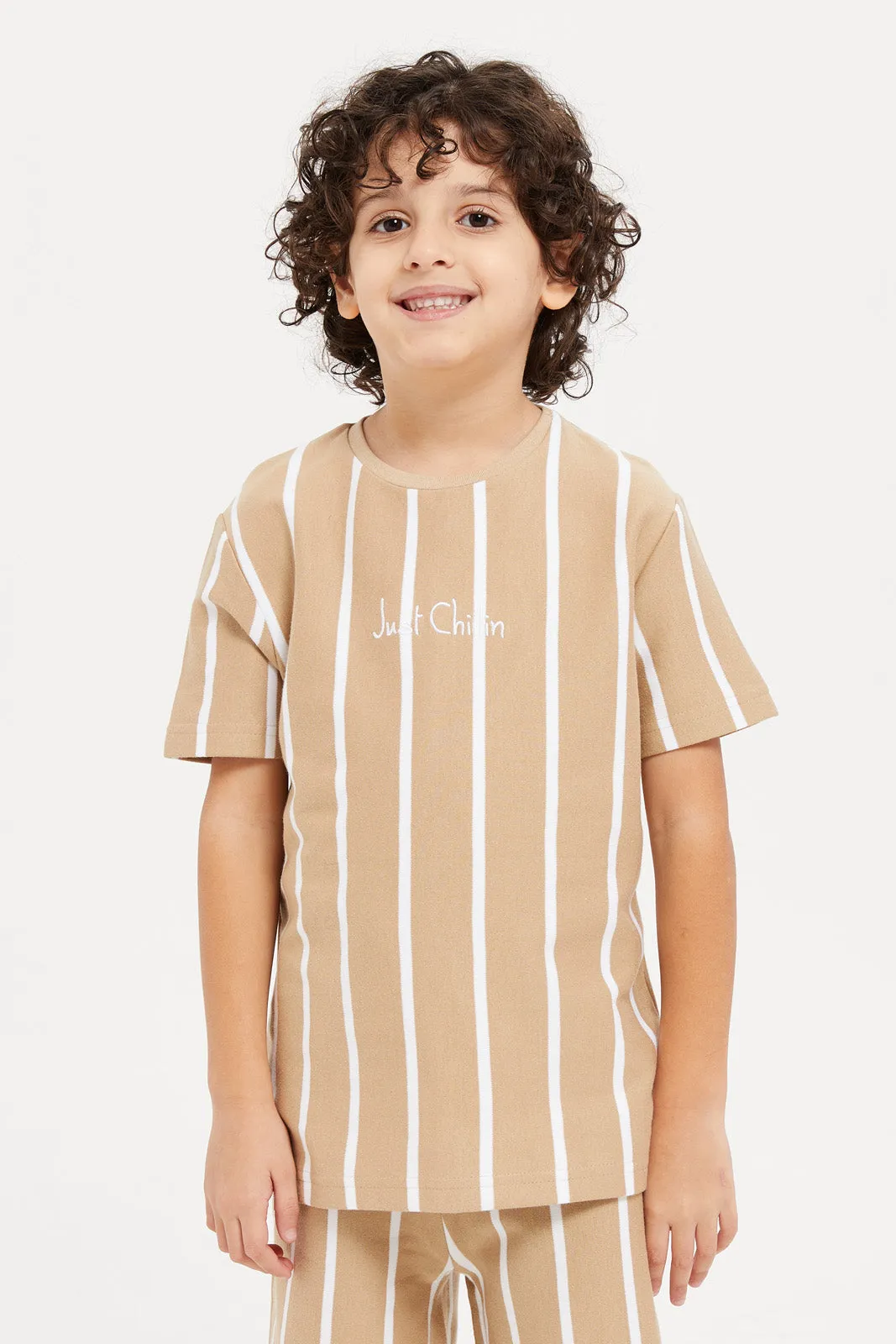 Boys Beige T-Shirt And Short Set (2 Piece)