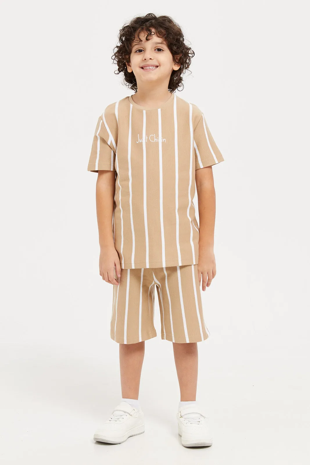 Boys Beige T-Shirt And Short Set (2 Piece)