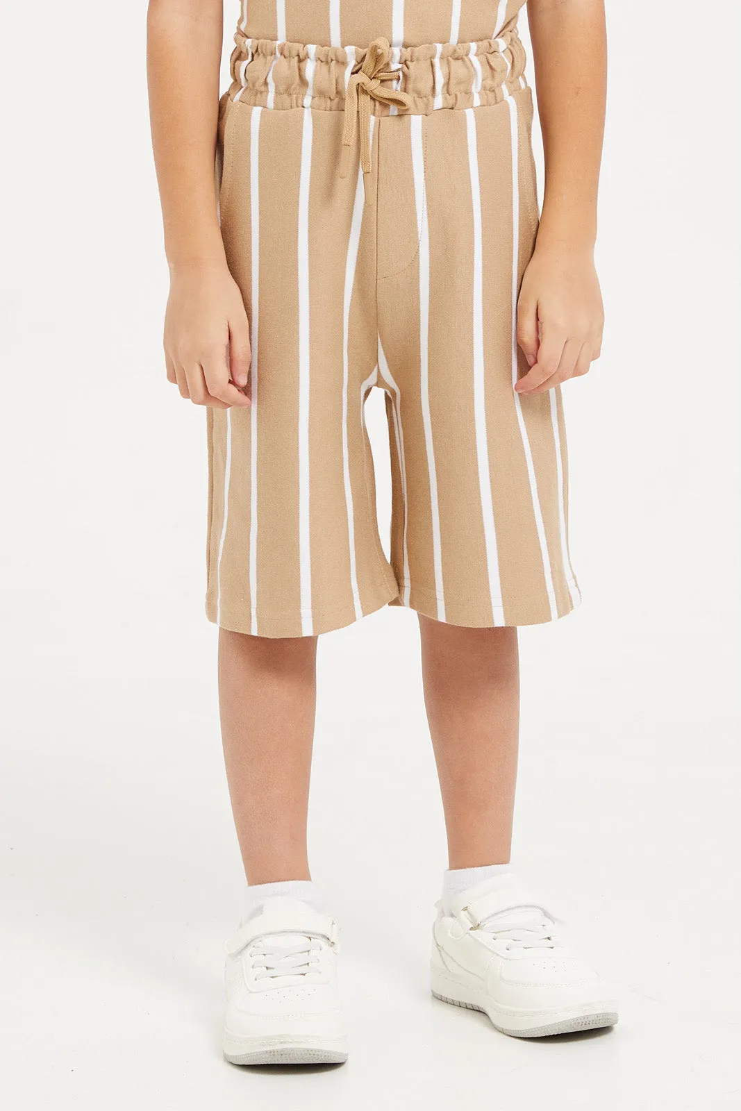 Boys Beige T-Shirt And Short Set (2 Piece)