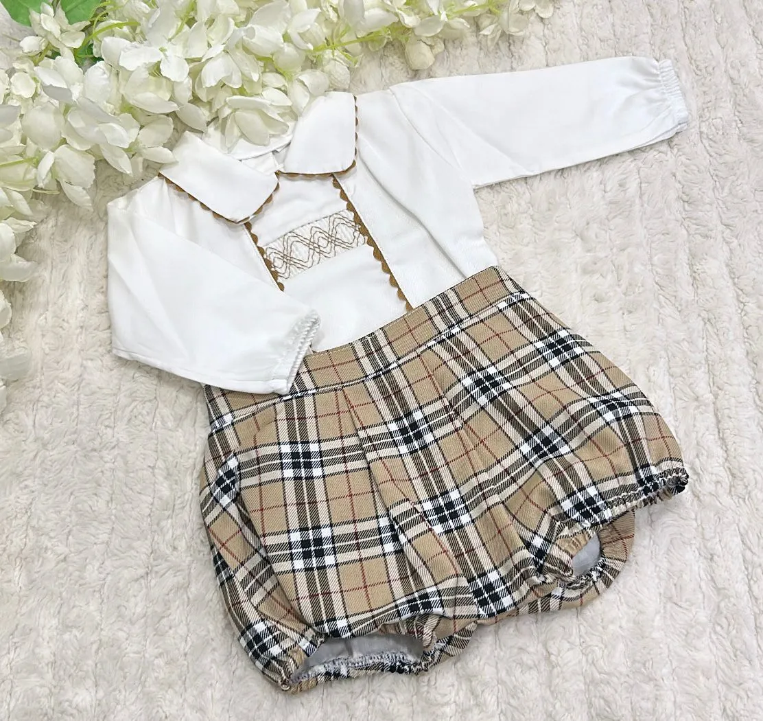 Boys Burberry style shorts and shirt set