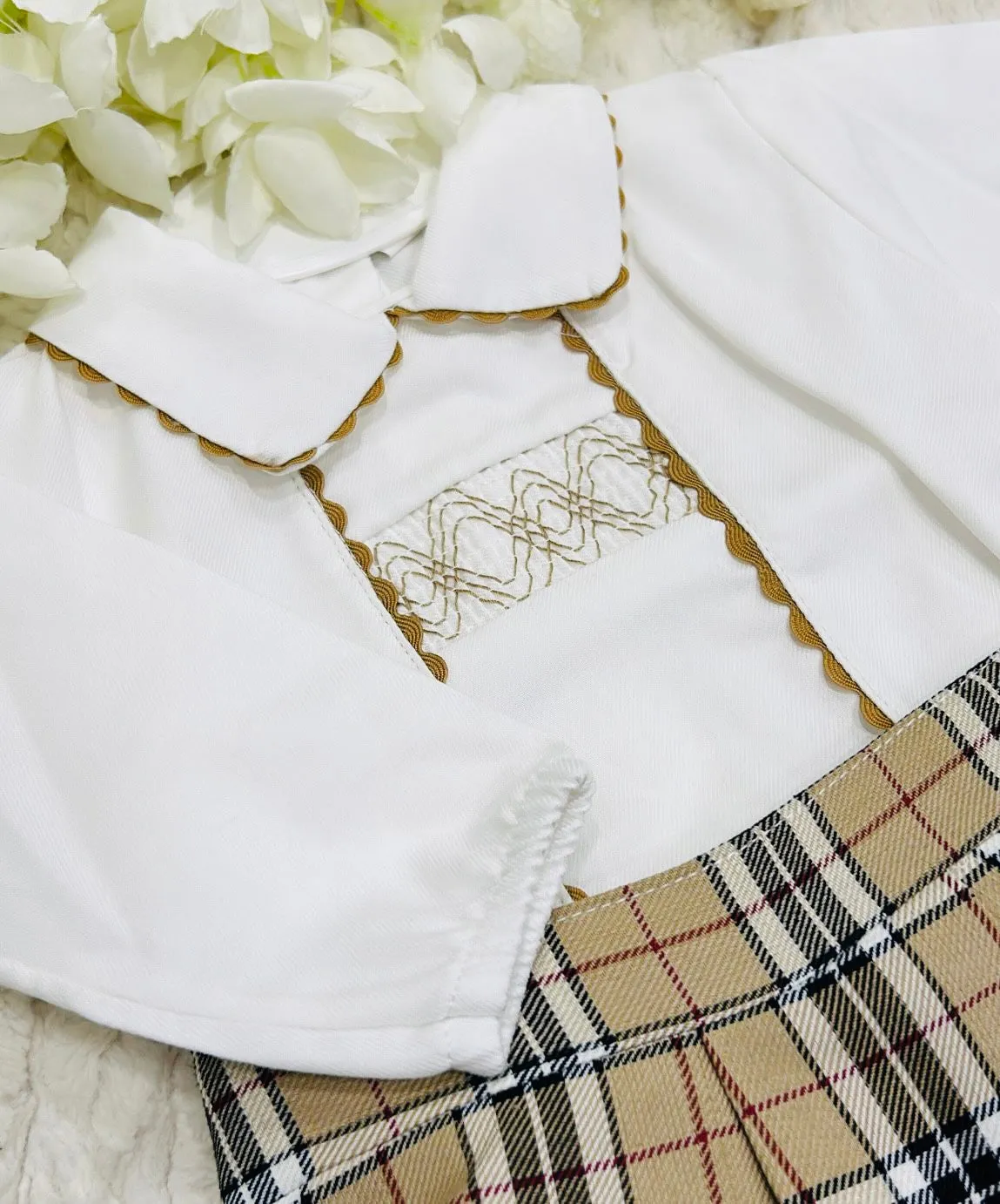 Boys Burberry style shorts and shirt set