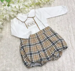 Boys Burberry style shorts and shirt set