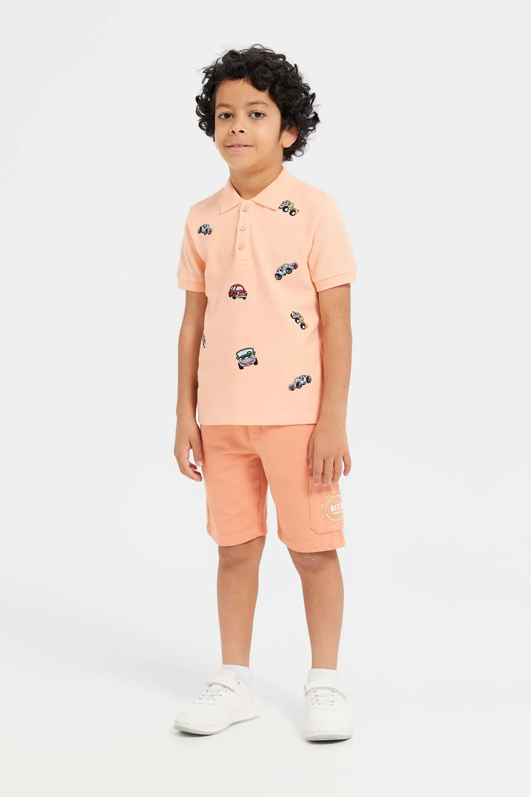 Boys Orange Straight Fit Shorts