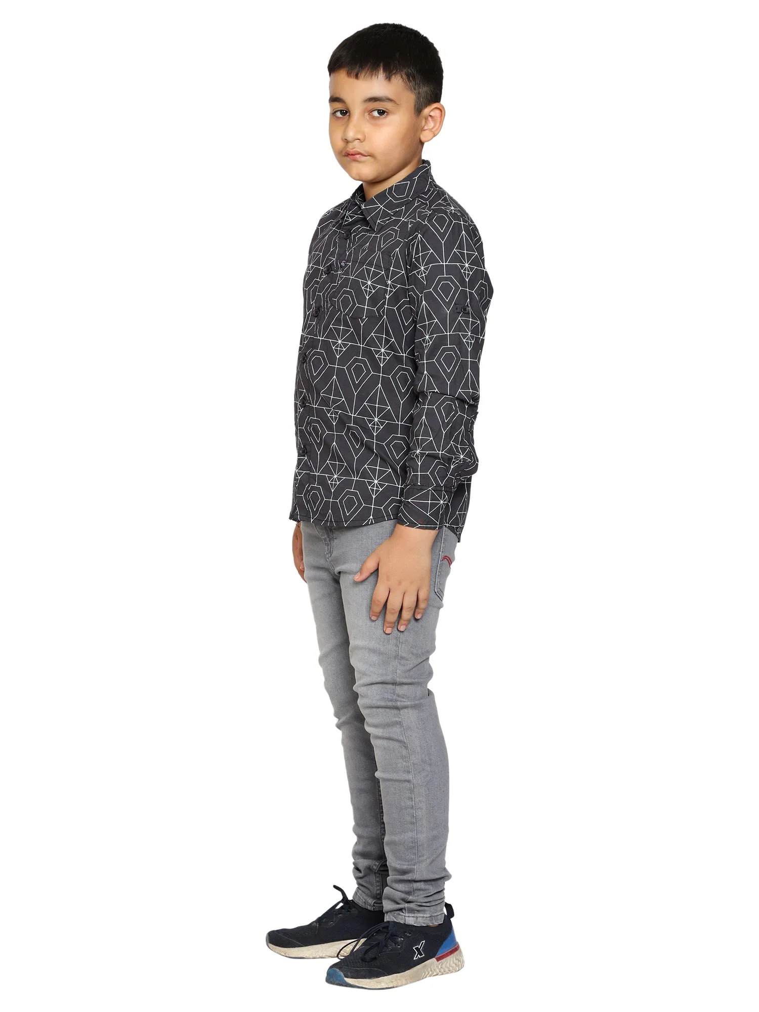 Boys Printed Full Sleeve Shirt & Fashion Denim Pant Set