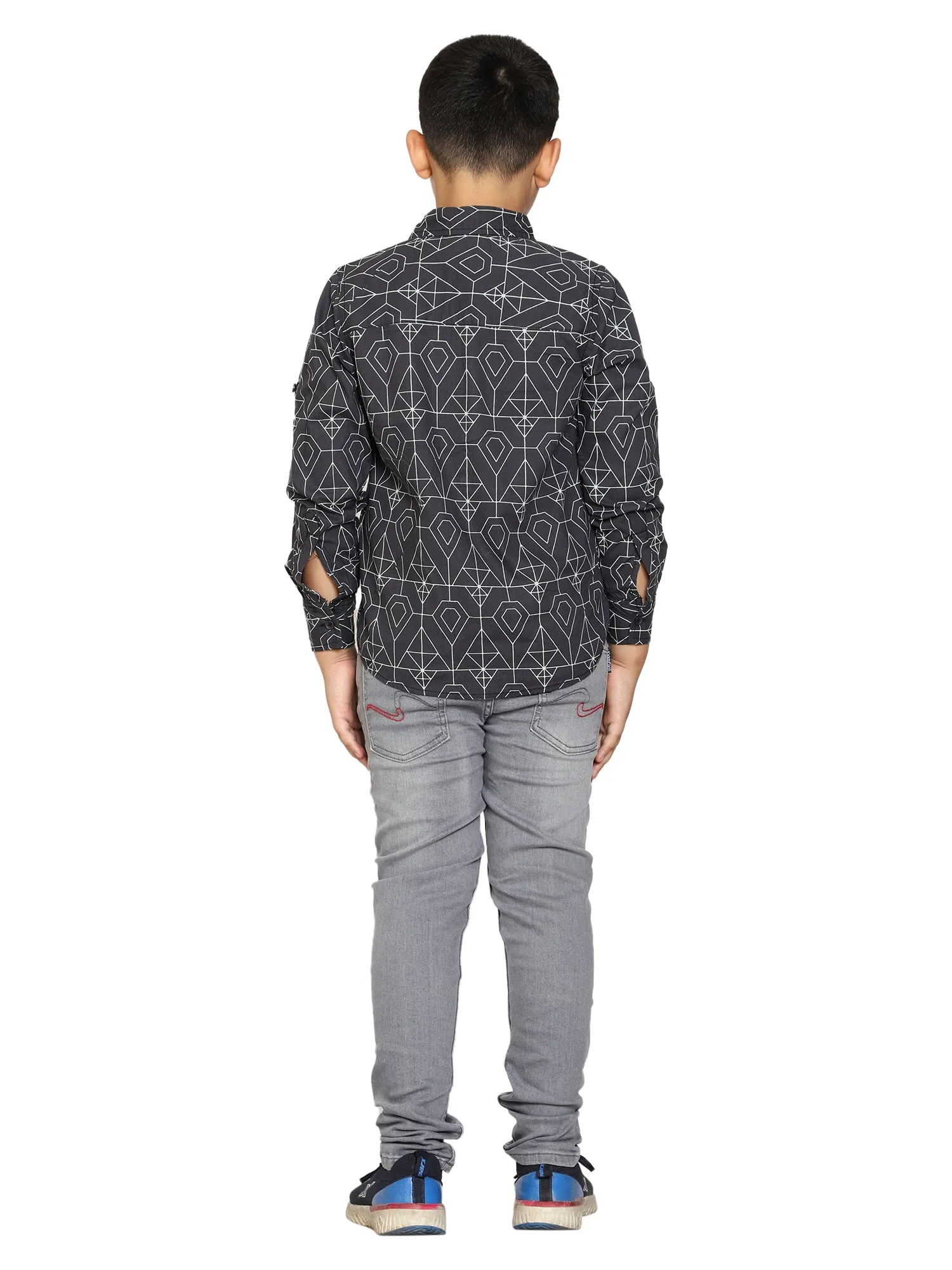 Boys Printed Full Sleeve Shirt & Fashion Denim Pant Set