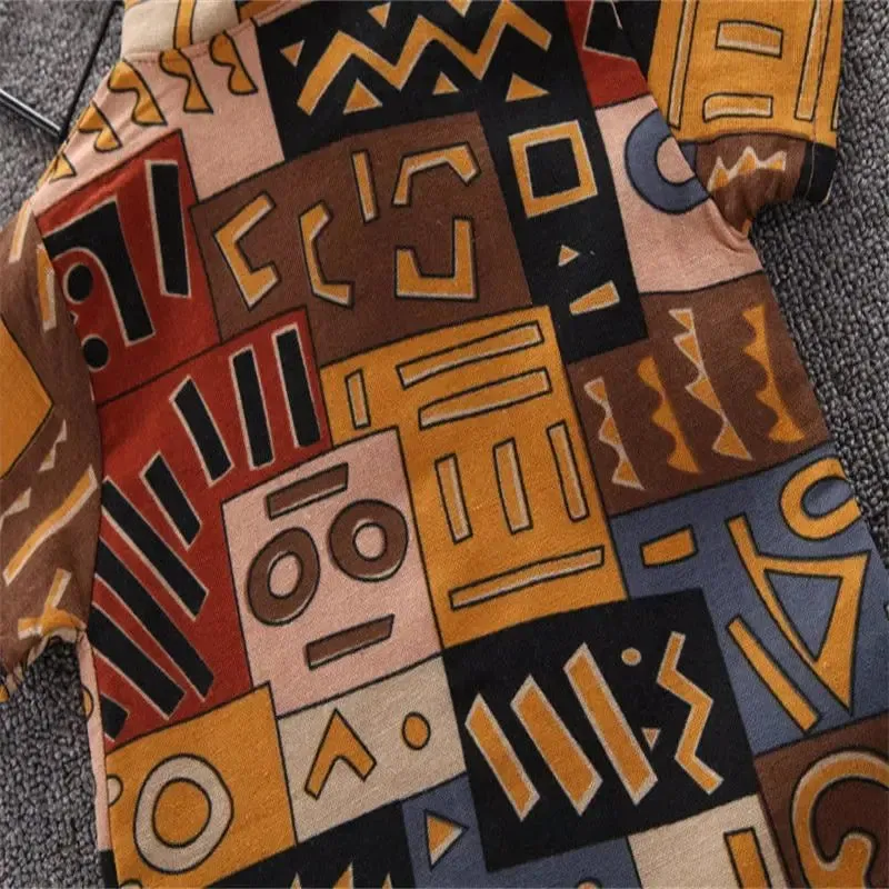 Brown Cartoon Print Shirt and Shorts Set for Boys