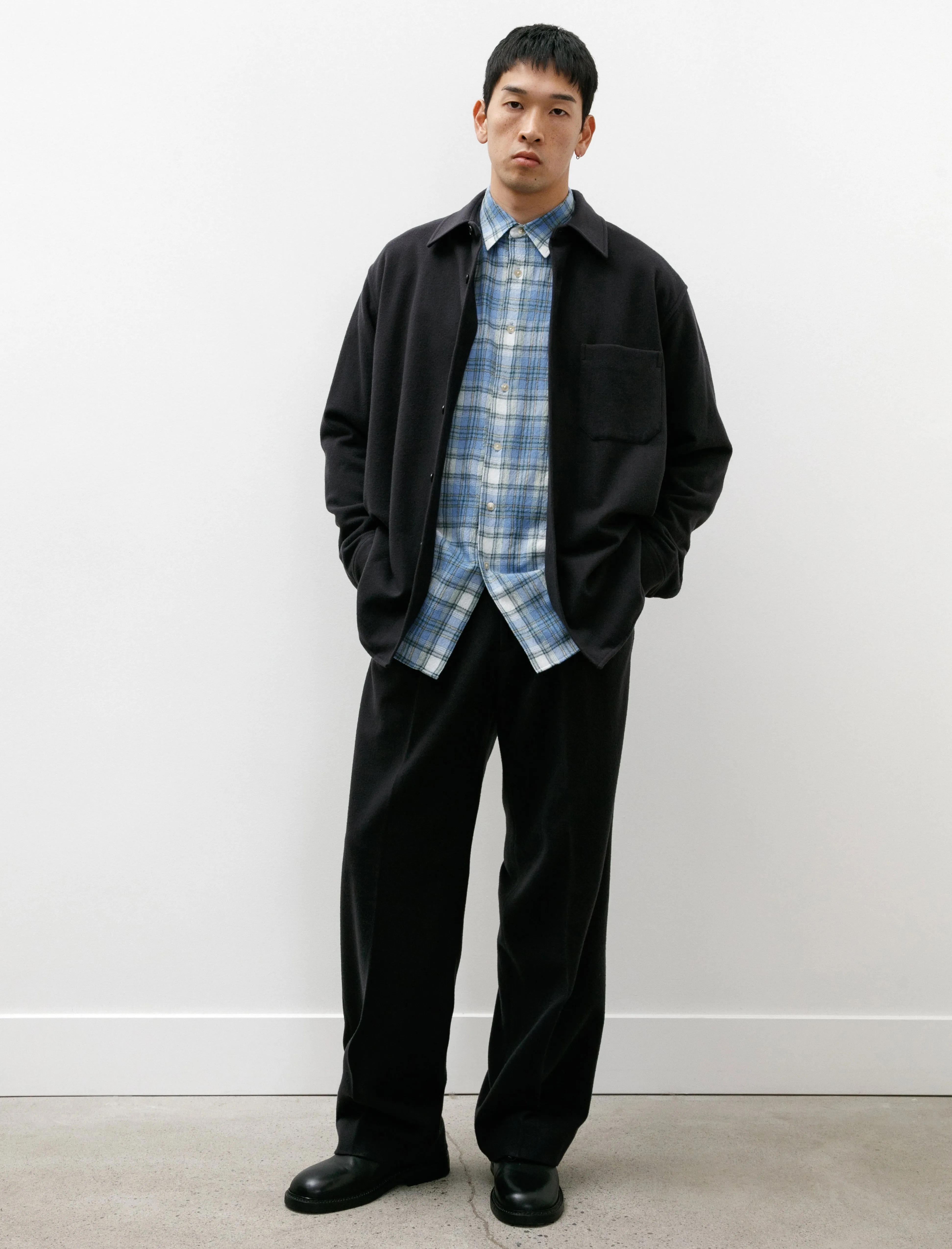 Brushed Super Fine Wool Flannel Slacks Ink Black