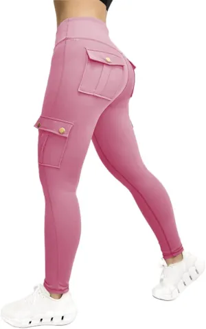 Cargo Leggings with Pockets for Women High Waist Workout Butt Lifting Tummy Control Leggings Running Gym Sports Pants