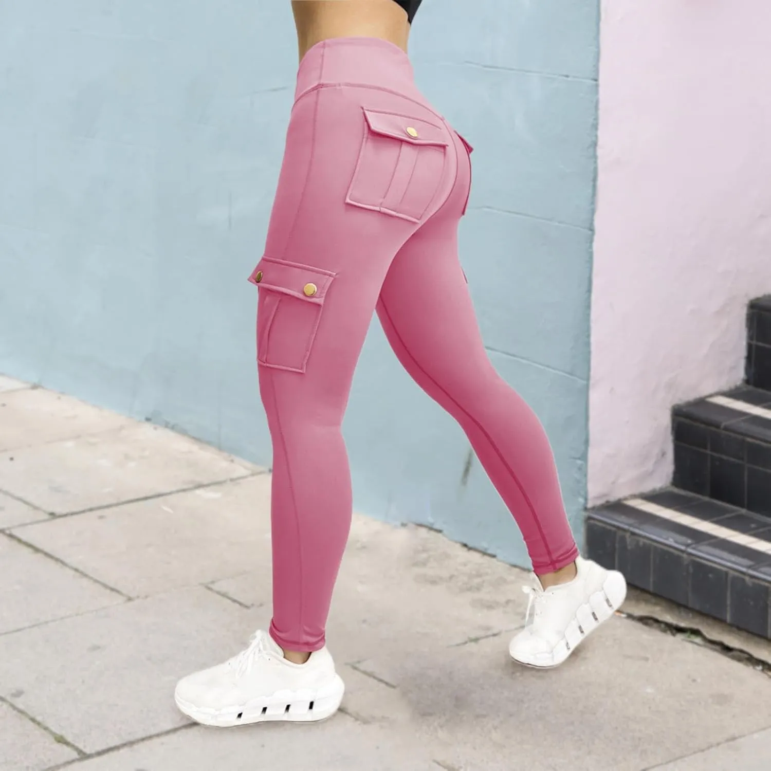 Cargo Leggings with Pockets for Women High Waist Workout Butt Lifting Tummy Control Leggings Running Gym Sports Pants
