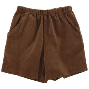 Chocolate Brown Cord-Elastic Waist Short