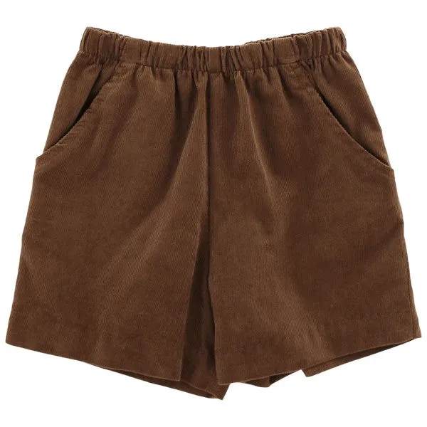 Chocolate Brown Cord-Elastic Waist Short