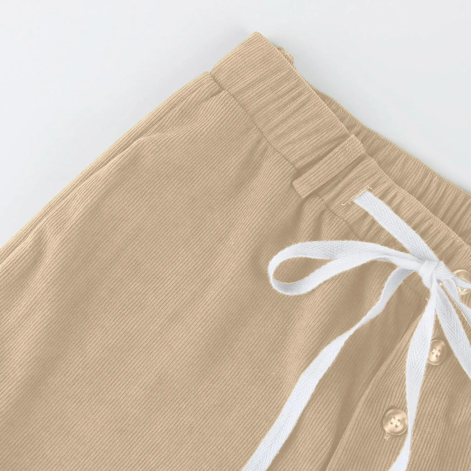 Corduroy Pants Women Drawstring Elastic Waist Wide Leg Work Pants Casual Baggy Barrel Trousers Pants with Pockets