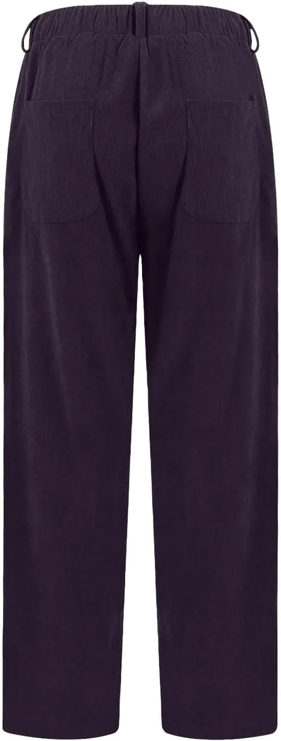 Corduroy Pants Women Drawstring Elastic Waist Wide Leg Work Pants Casual Baggy Barrel Trousers Pants with Pockets