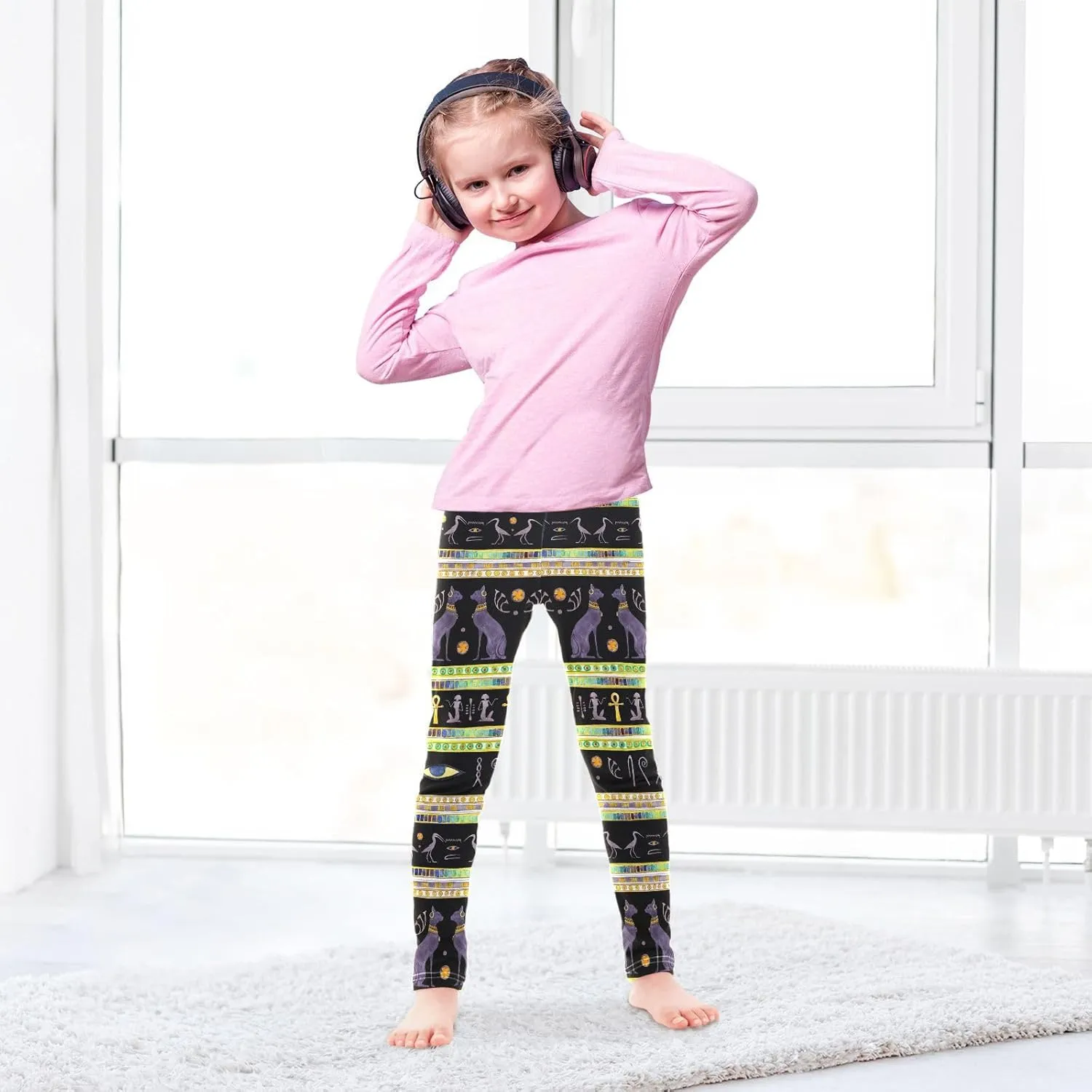 Girls' Leggings Girls Stretch Leggings Egyptian Cats Black Children's Yoga Pants Clothes Kids Dance Tights Place