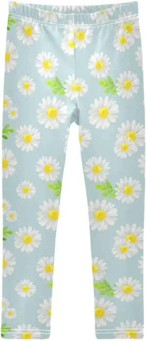 Girls' Leggings Girls Stretch Leggings White Gentle Chamomile Daisy Flower Children's Yoga Pants Clothes