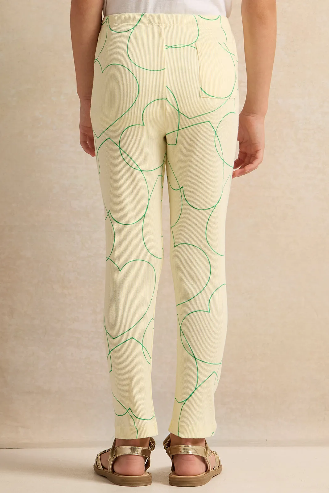 Girls Yellow Heart Ribbed Leggings