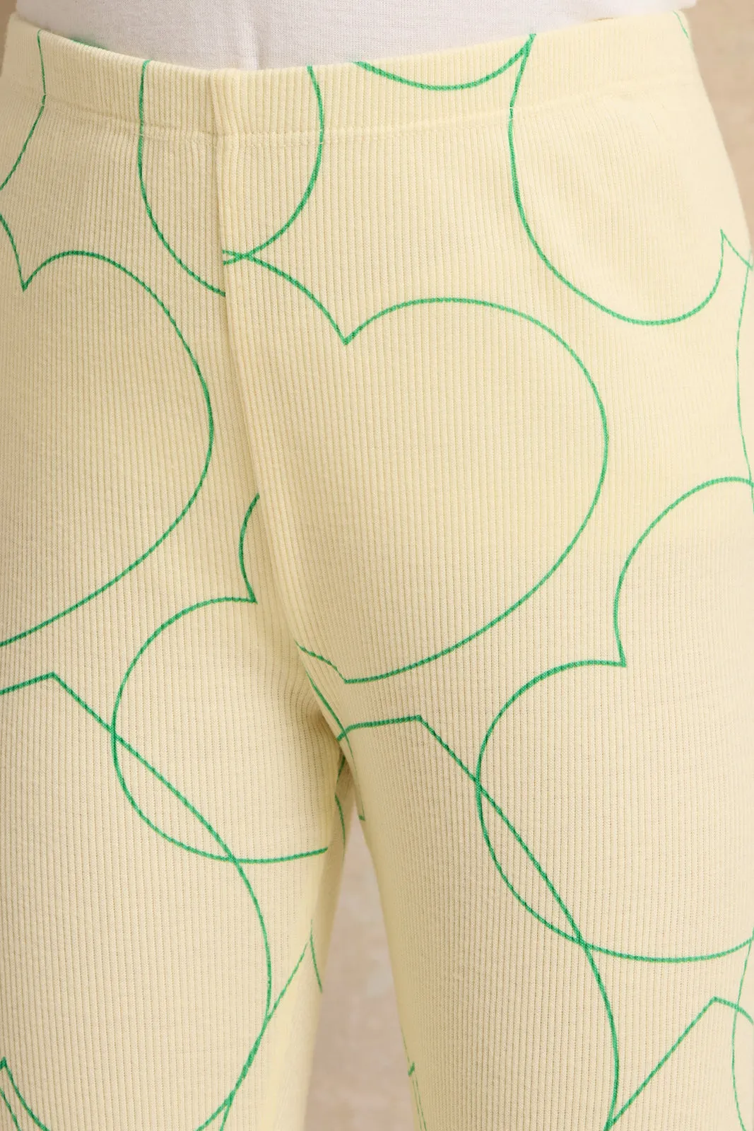 Girls Yellow Heart Ribbed Leggings