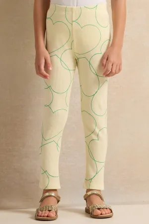 Girls Yellow Heart Ribbed Leggings