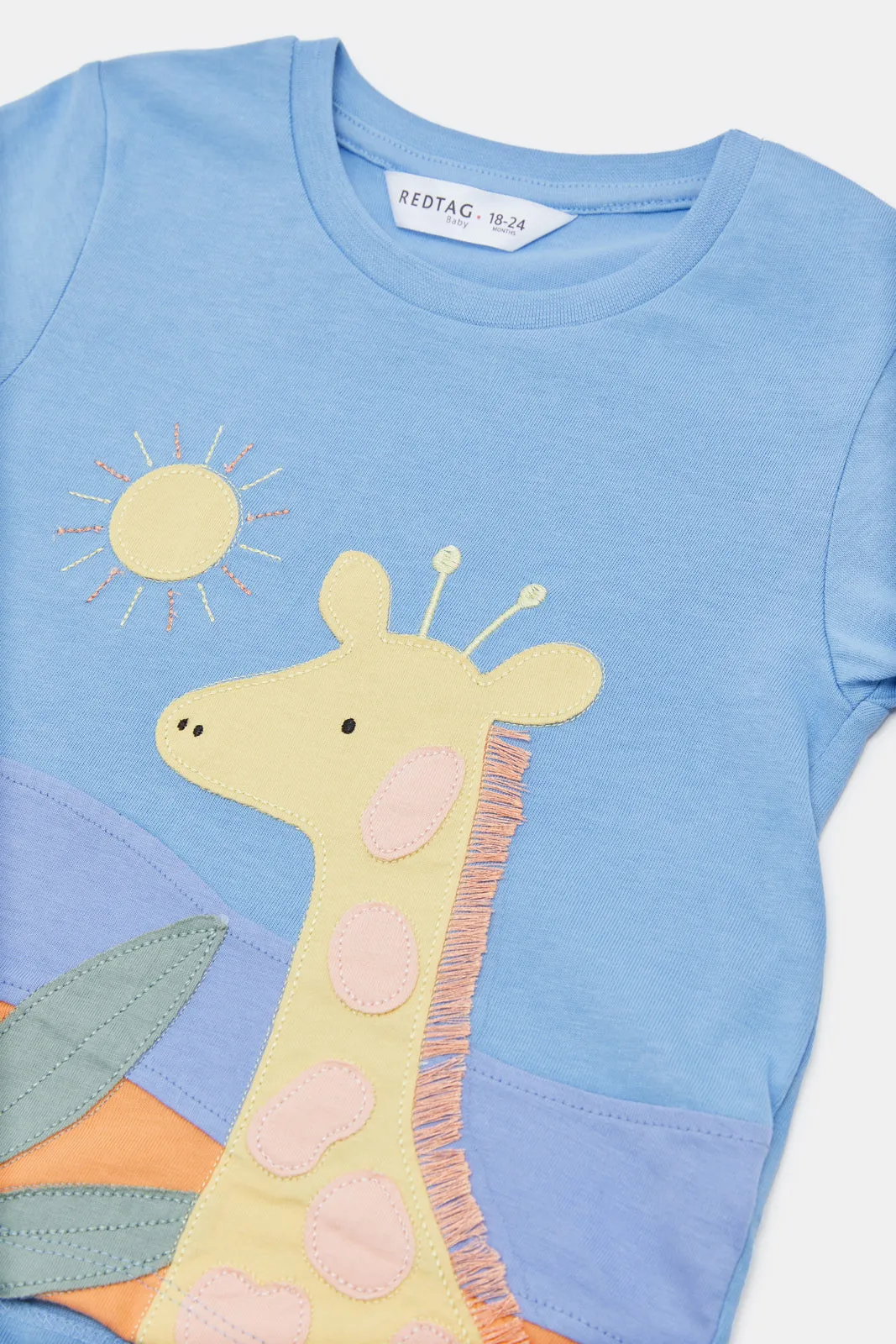 Infant Boys Giraffe Blue T-Shirt And Short Set (2 Piece)