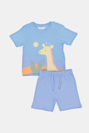 Infant Boys Giraffe Blue T-Shirt And Short Set (2 Piece)