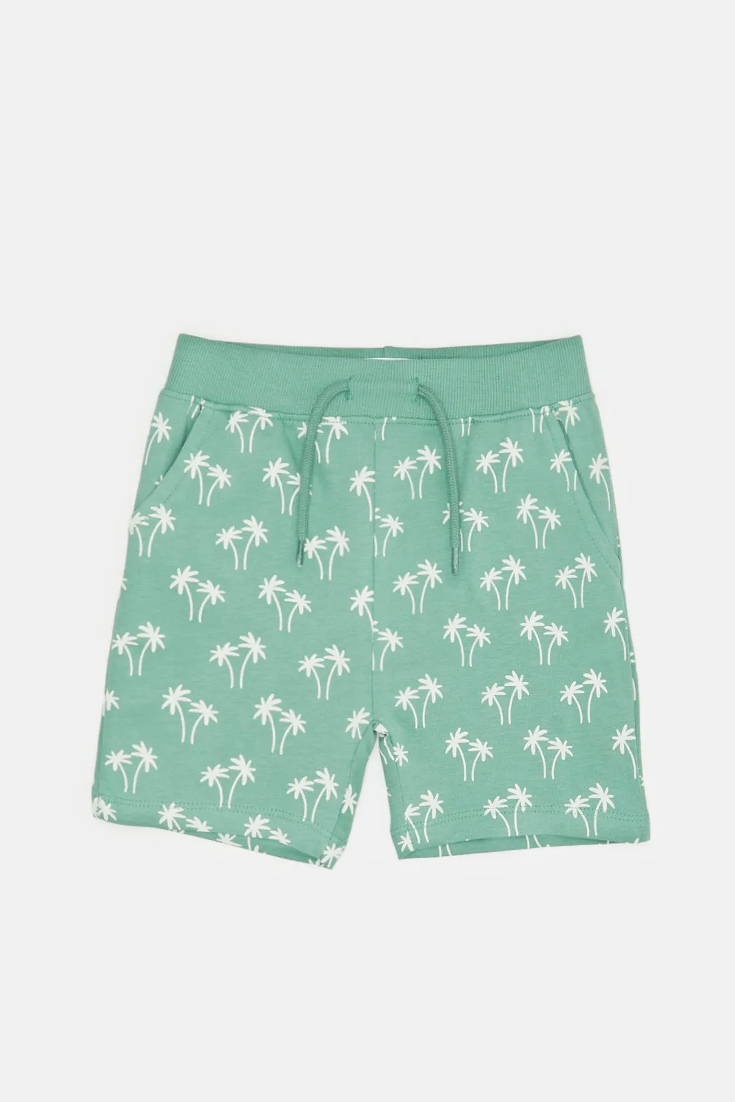 Infant Boys Green Palm Printed Active Shorts