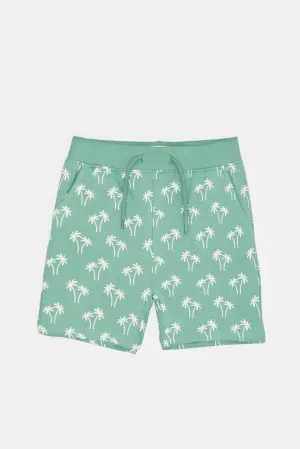 Infant Boys Green Palm Printed Active Shorts