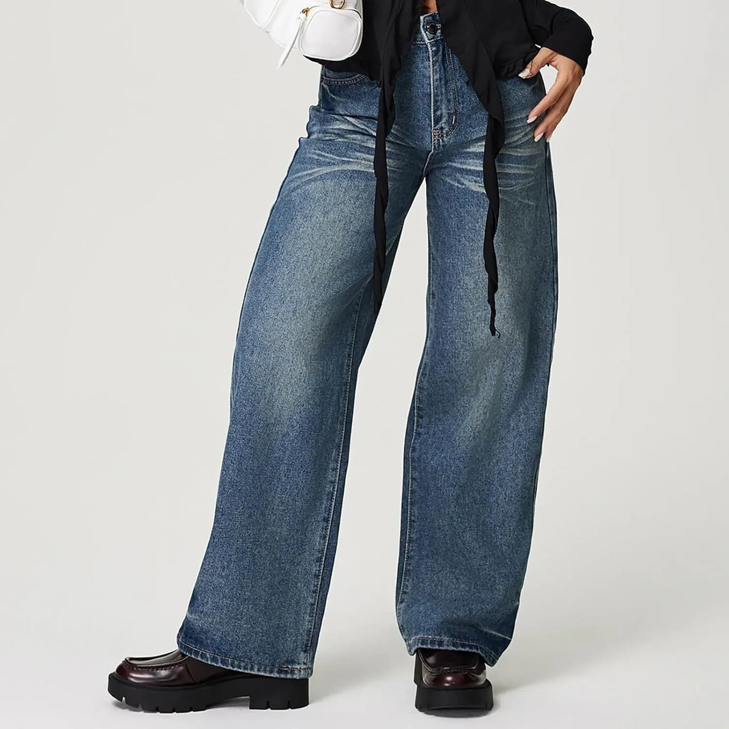 Juniors Loose Fit Denim Pants for Women Cowgirl High Cut Straight Leg Plain Long Leg Summer Fall 2025 Fashion Y2K