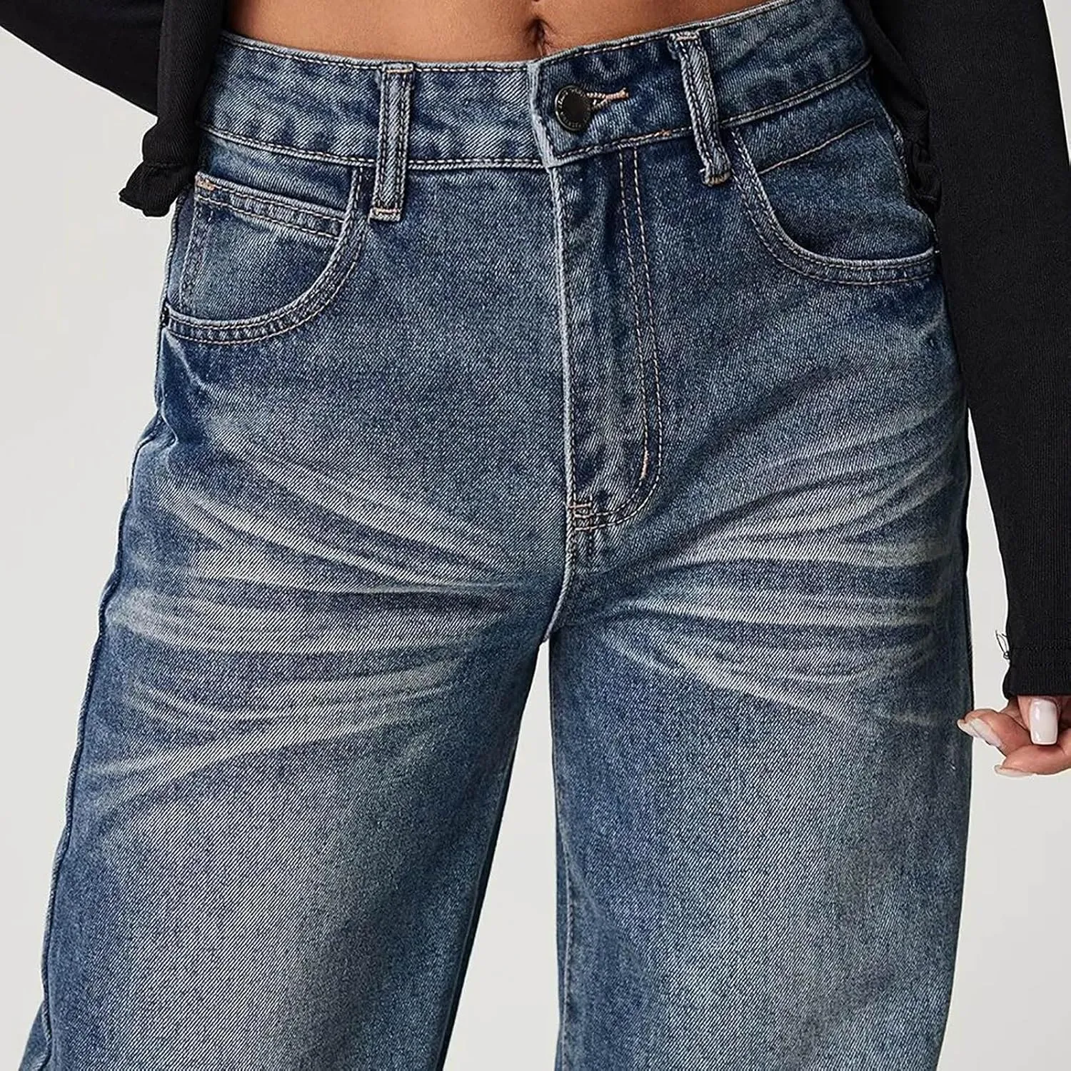 Juniors Loose Fit Denim Pants for Women Cowgirl High Cut Straight Leg Plain Long Leg Summer Fall 2025 Fashion Y2K