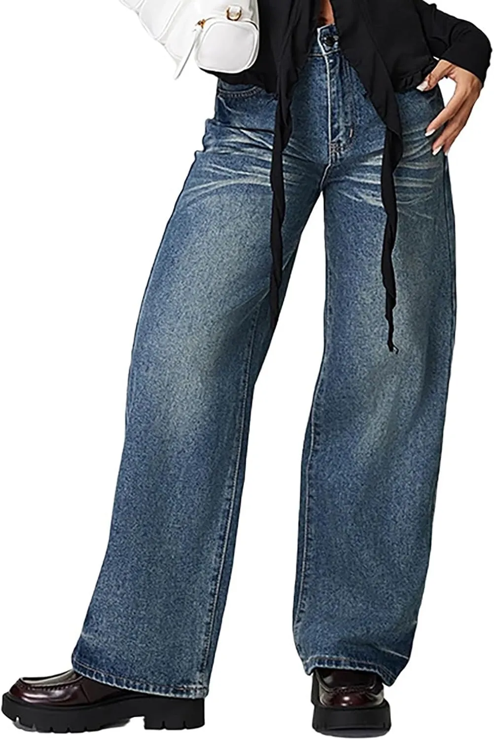 Juniors Loose Fit Denim Pants for Women Cowgirl High Cut Straight Leg Plain Long Leg Summer Fall 2025 Fashion Y2K