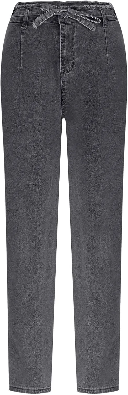 Lmdudan Plus Size Women's High Waisted Skinny Destroyed Ripped Hole Denim Pants Long Stretch Pencil Jeans Pants with Pockets