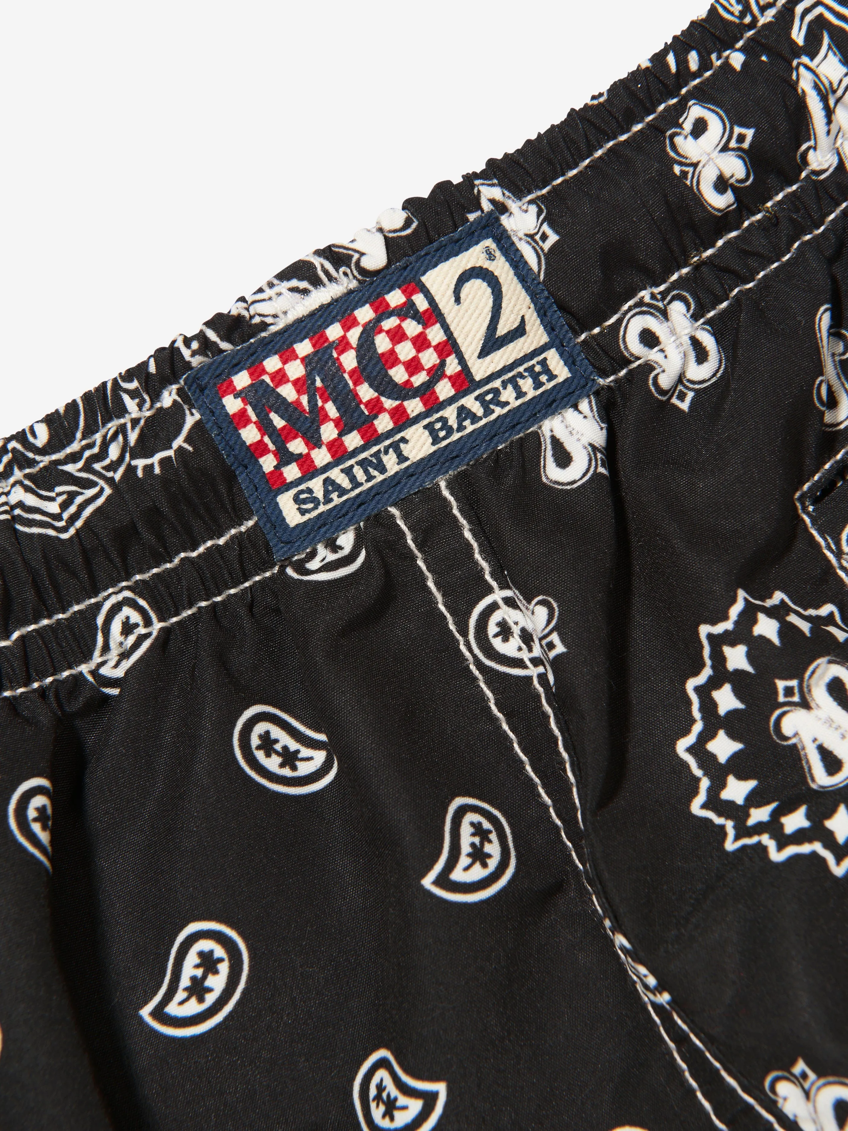 MC2 Saint Barth Boys Foulard Print Swim Shorts in Black