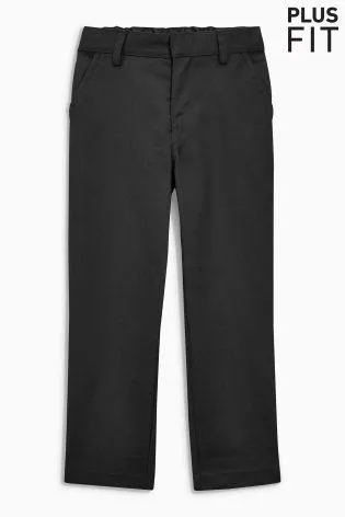 Next Boys Flat Front Black Trousers Plus Fit