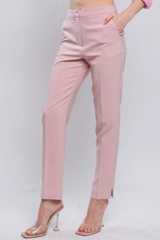 Pink Stone Solid Formal Blazer Pant Slacks