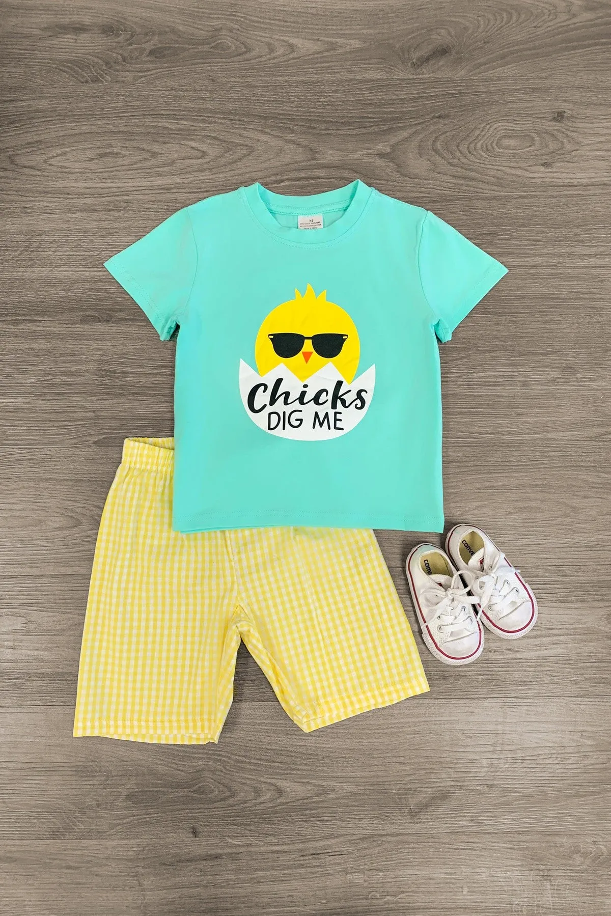 "Chicks Dig Me" Yellow Gingham Short Set
