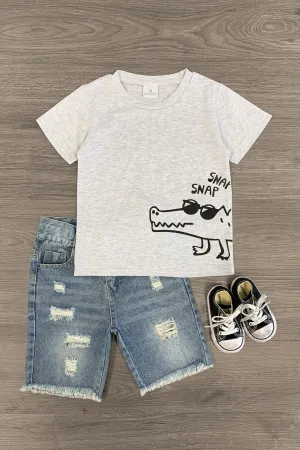 "Snap Snap" Crocodile Denim Short Set