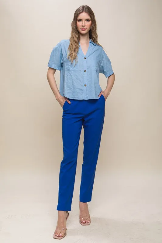 Royal Blue Solid Formal Blazer Pant Slacks