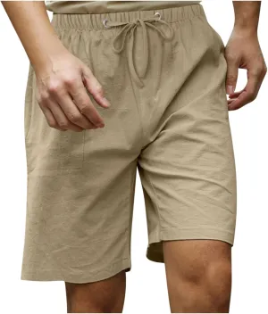 Running Shorts for Men Cotton Linen Shorts Drawstring Elastic Waist Shorts with Pockets Comfy Basketball Shorts