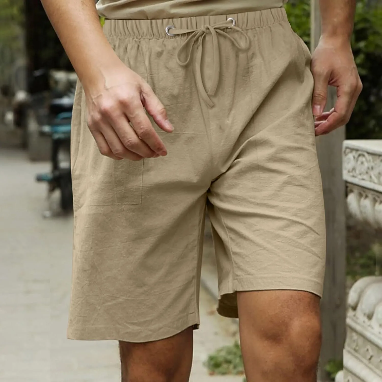 Running Shorts for Men Cotton Linen Shorts Drawstring Elastic Waist Shorts with Pockets Comfy Basketball Shorts