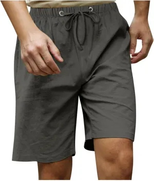 Running Shorts for Men Cotton Linen Shorts Drawstring Elastic Waist Shorts with Pockets Comfy Basketball Shorts