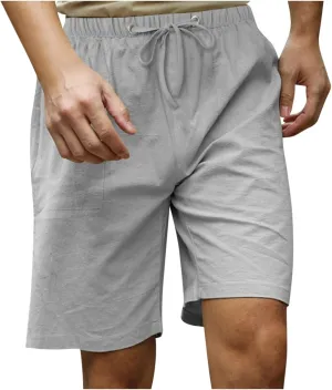 Running Shorts for Men Cotton Linen Shorts Drawstring Elastic Waist Shorts with Pockets Comfy Basketball Shorts