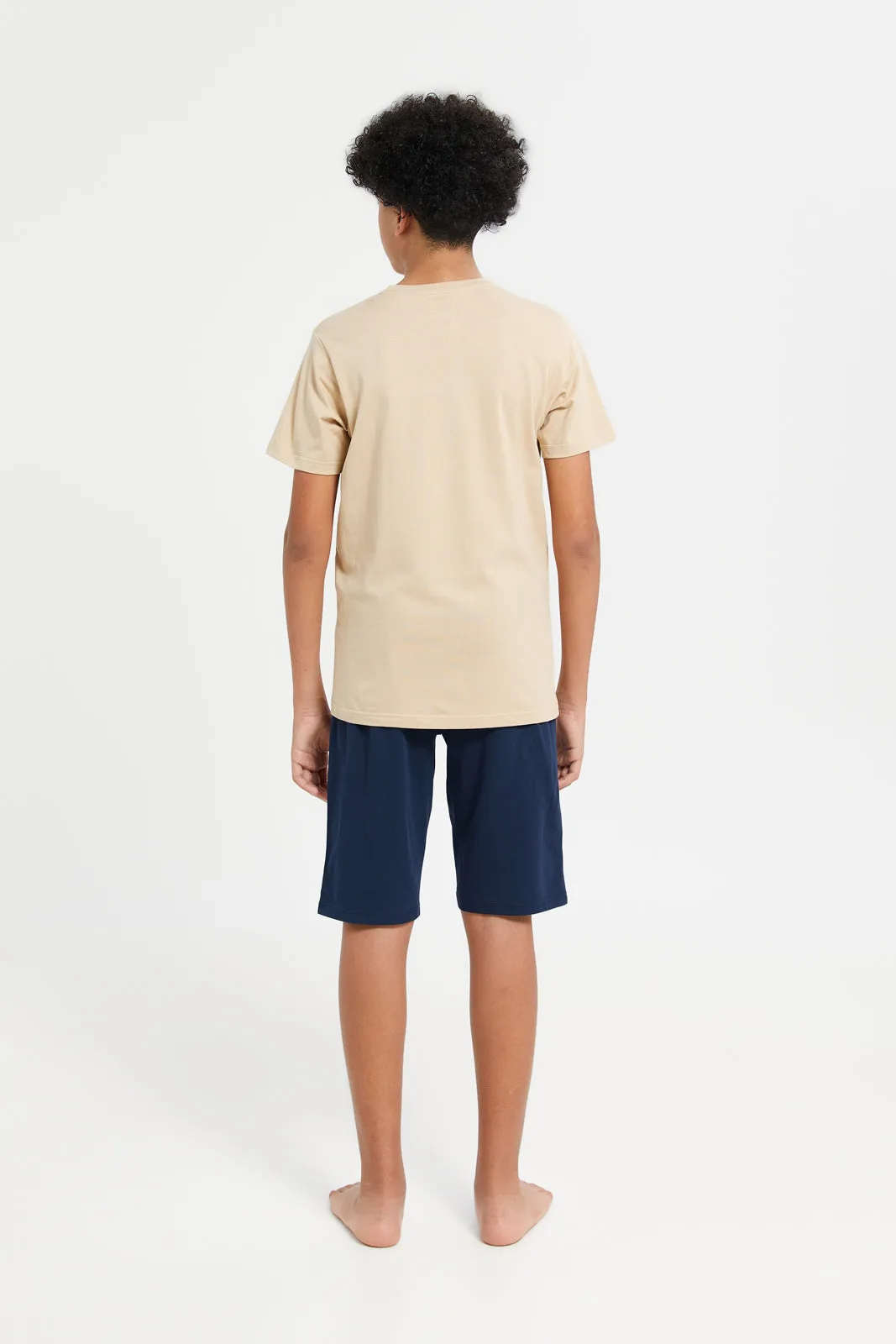 Senior Boys Beige Skating Graphic Pyjama Set (2 Piece)