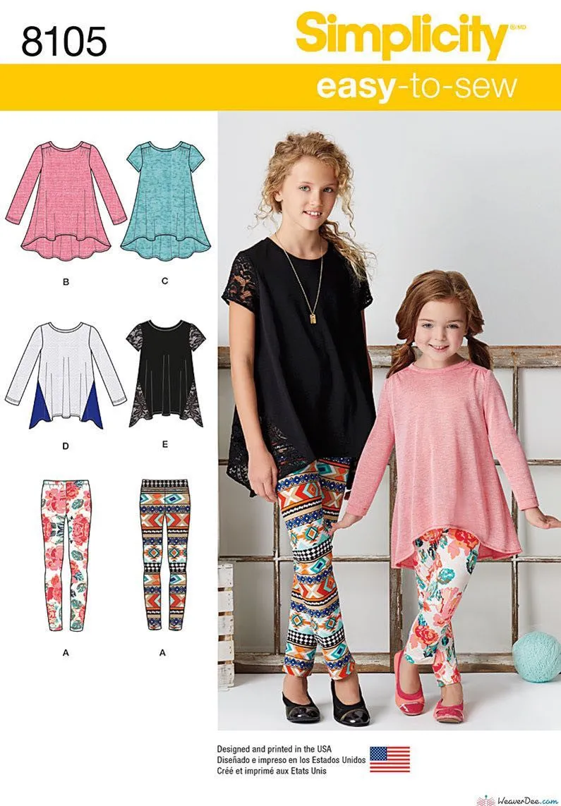 Simplicity Pattern S8105 Child's & Girls' Knit Tunics & Leggings