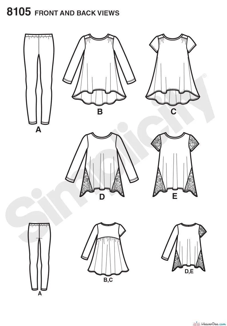 Simplicity Pattern S8105 Child's & Girls' Knit Tunics & Leggings