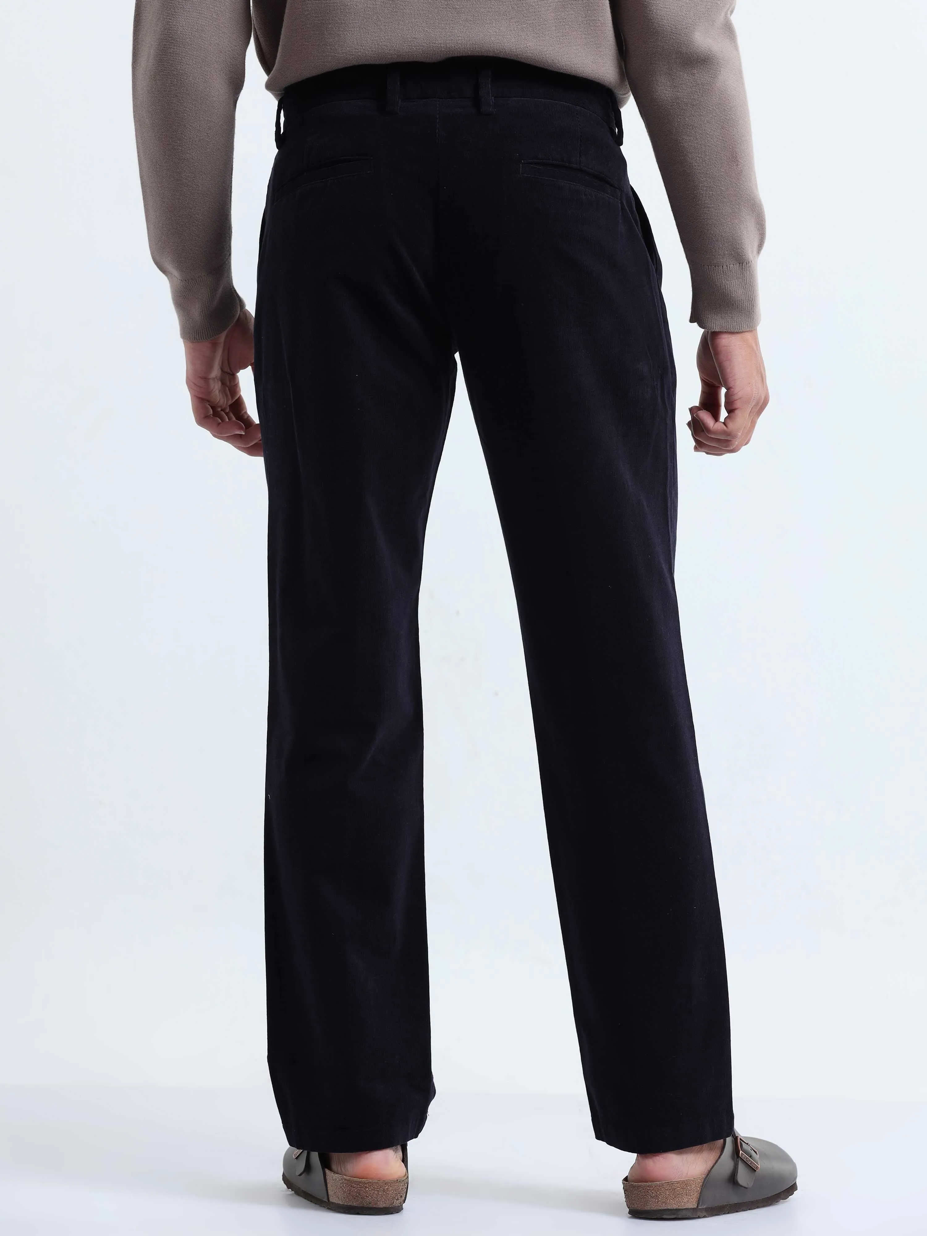Soft Corduroy Navy Relaxed Pleated Pant