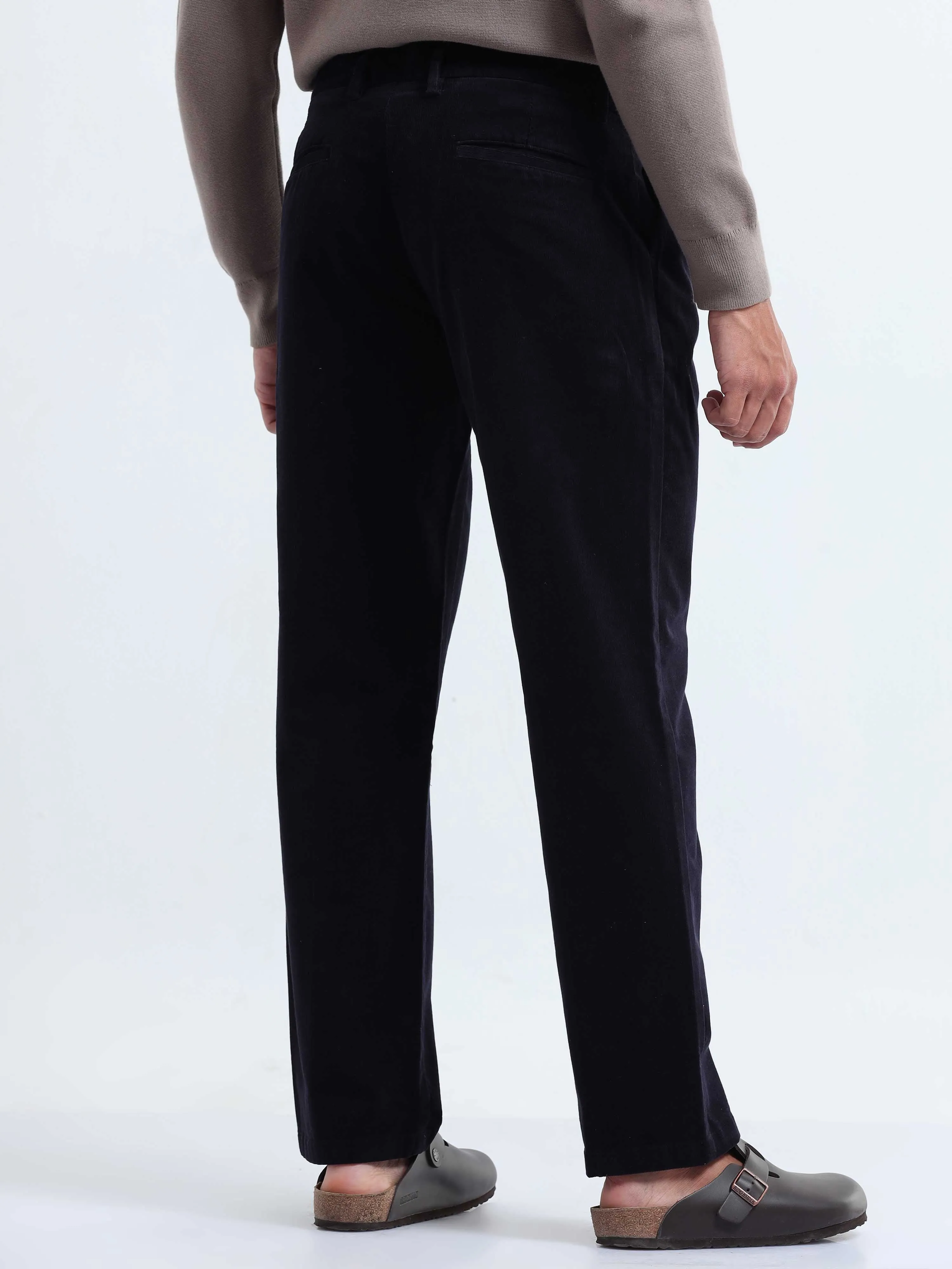 Soft Corduroy Navy Relaxed Pleated Pant